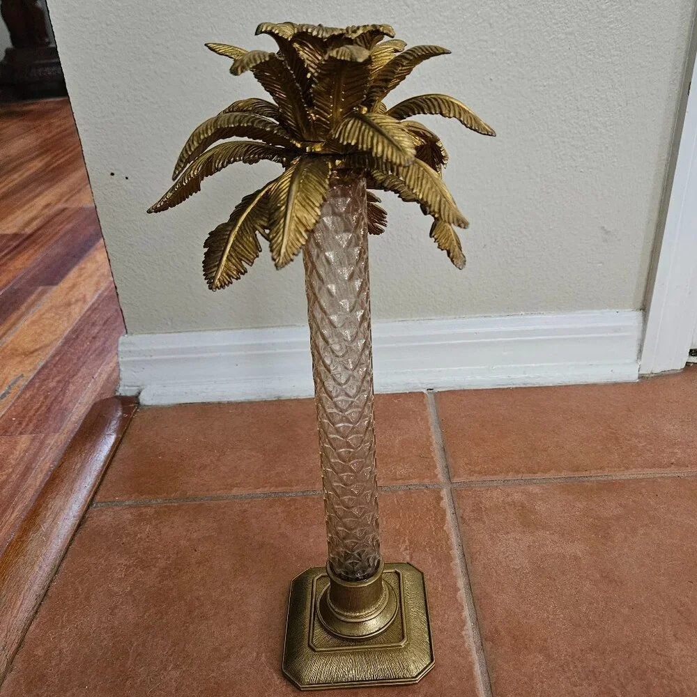RARE JAY STRONGWATER FLORA & FAUNA PALM TREE ENAMEL CRYSTAL CANDLE HOLDER OBJET